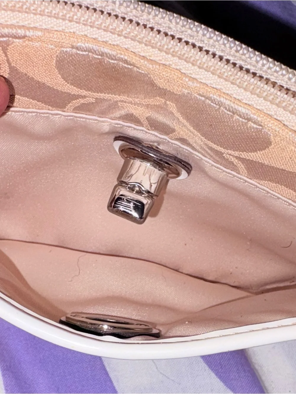 Coach Beige Signature Jacquard Clutch with White Trim